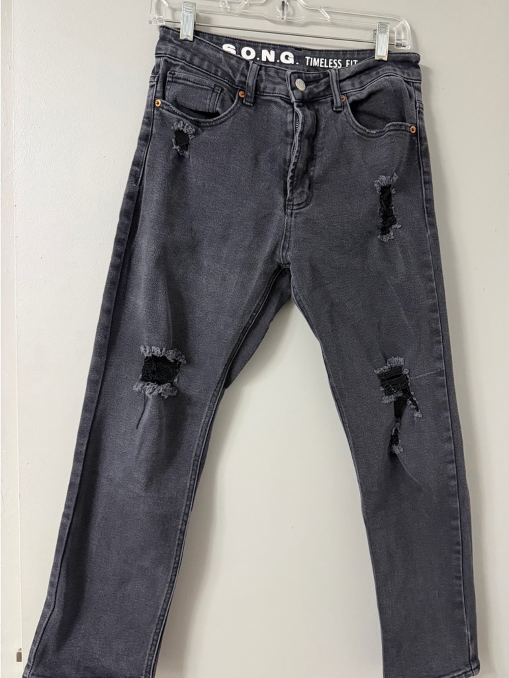 S.O.N.G. Black Washed Distressed Straight Leg Jeans Size 7/28